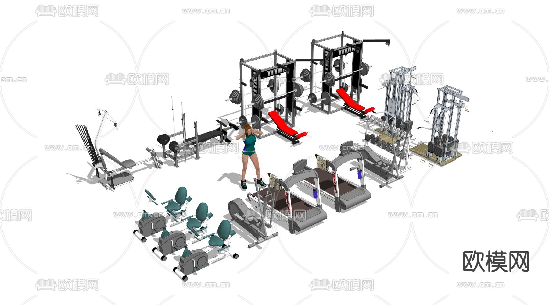健身器材 运动器材su模型下载（渲染图3）