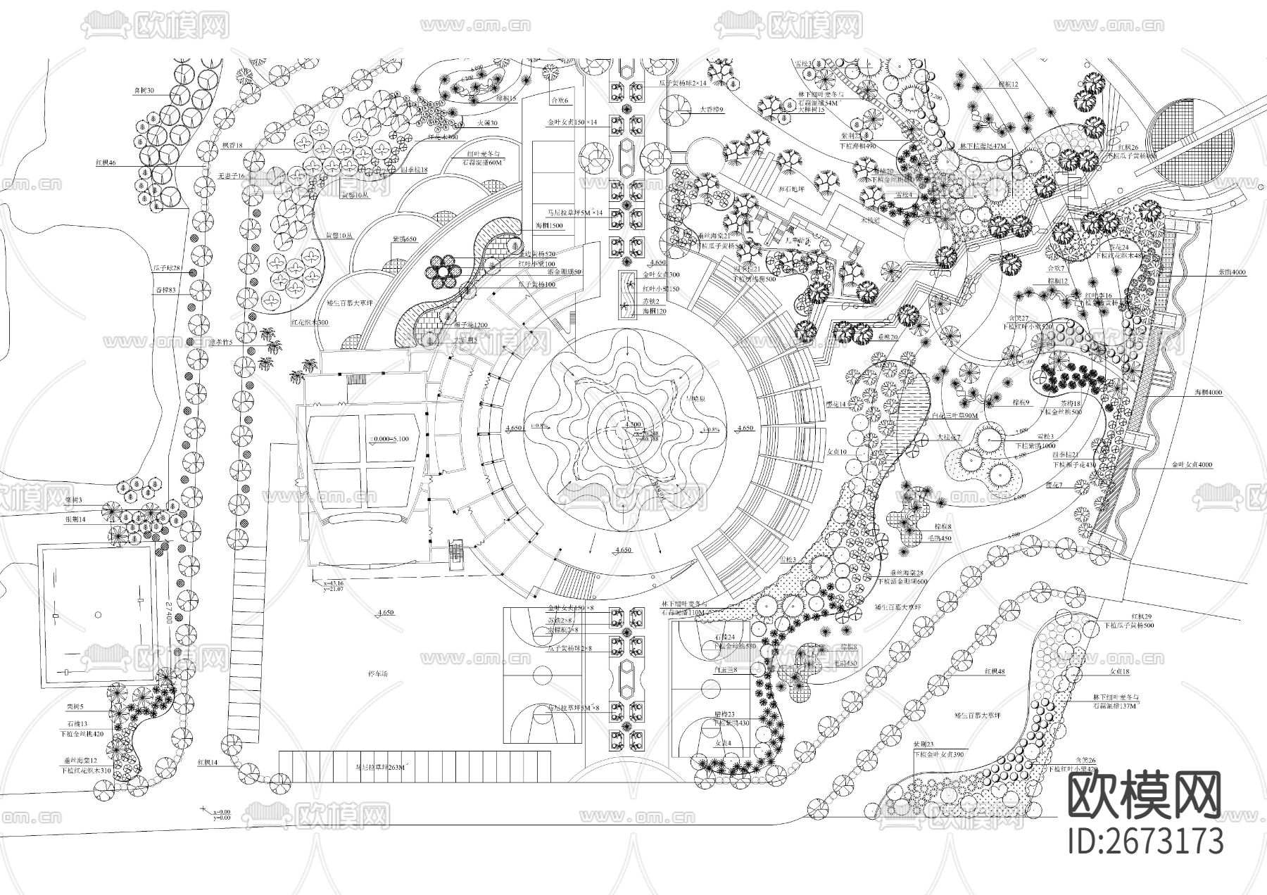 文化广场绿化cad施工图下载（渲染图3）