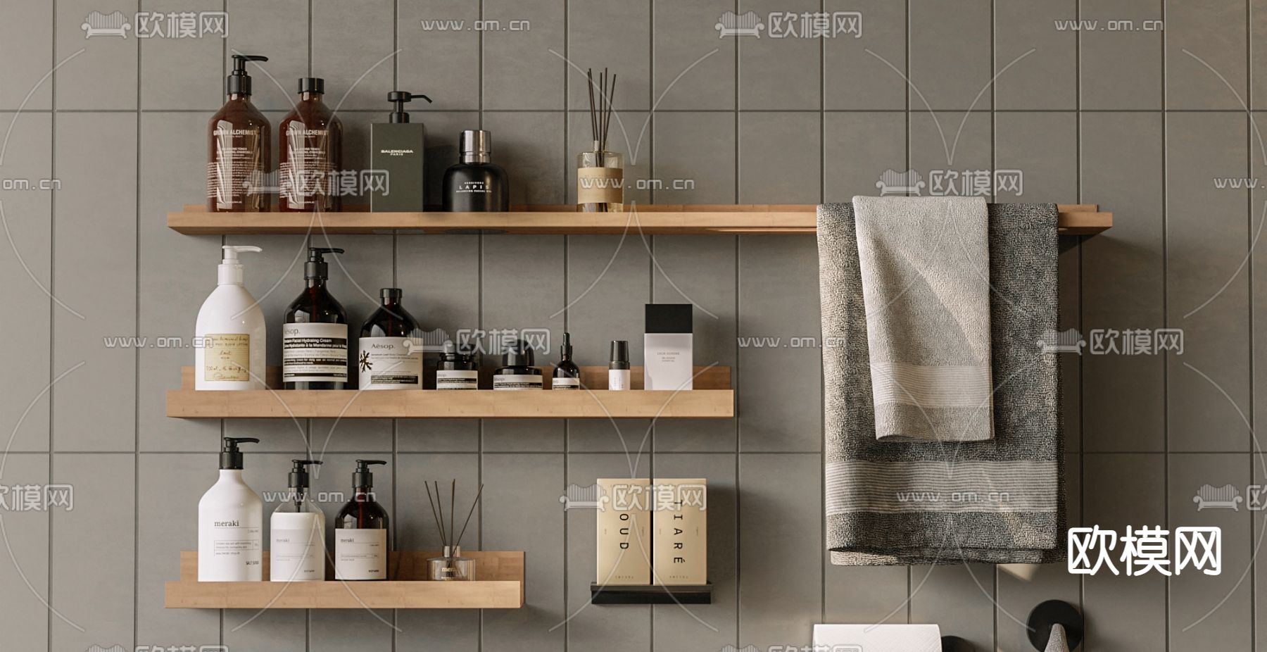 洗浴用品 毛巾架 挂钩su模型下载（渲染图2）