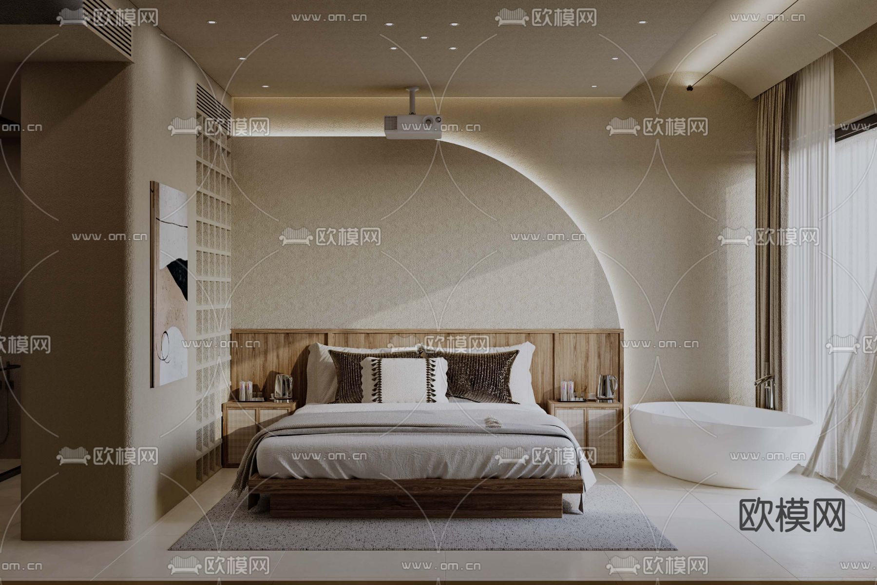 侘寂风民宿 客房3d模型下载（渲染图1）