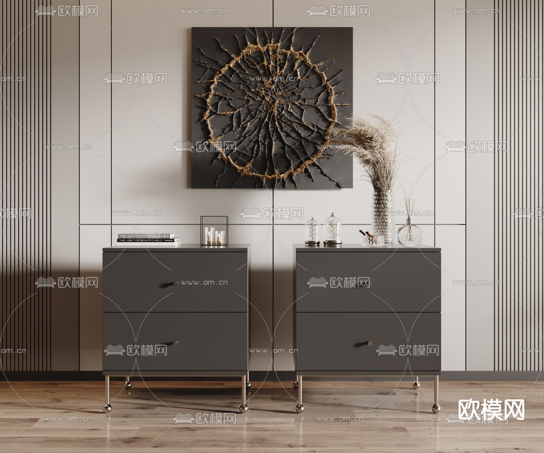 暗黑风床头柜3d模型下载