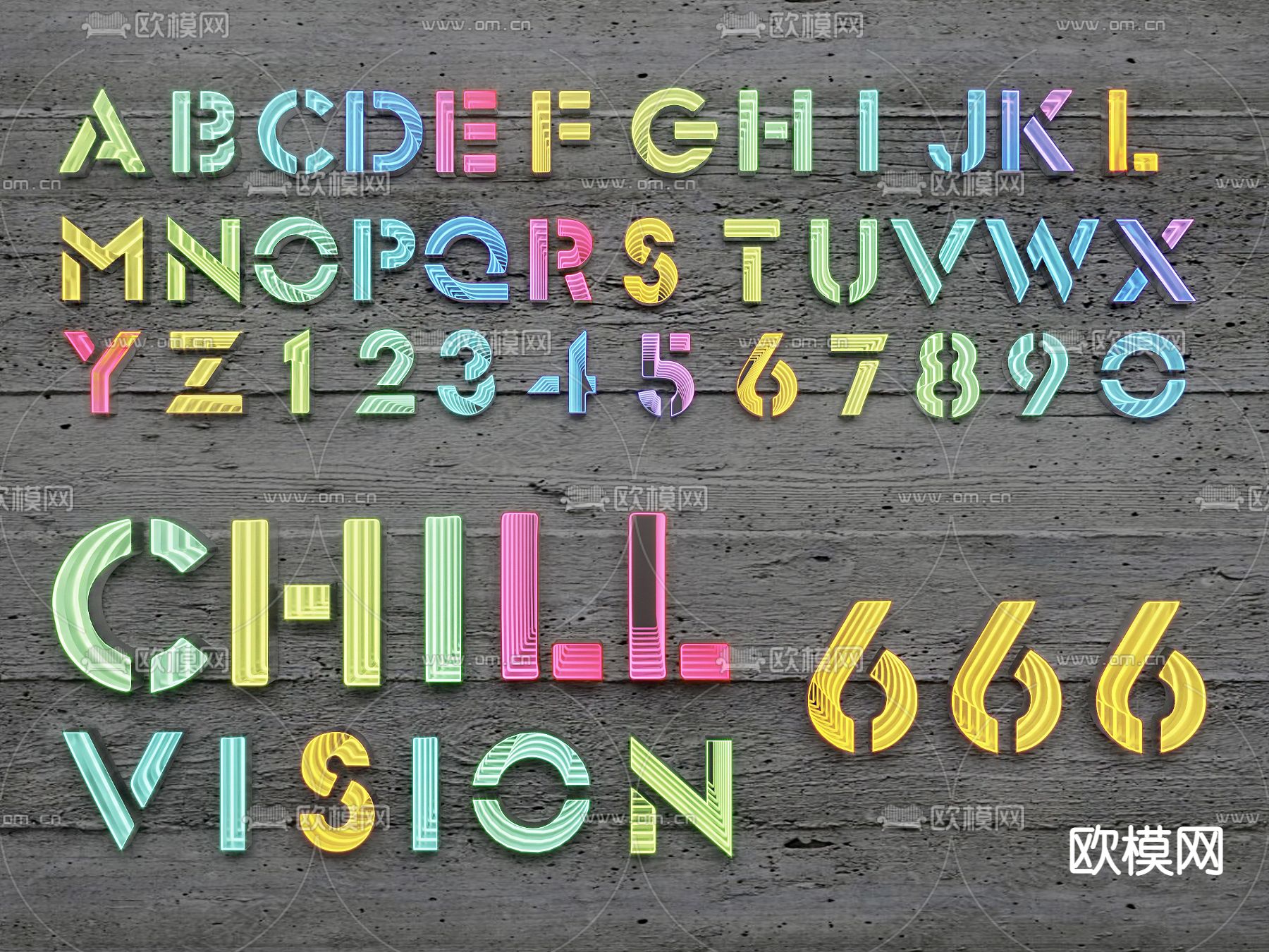 霓虹灯 网红灯 发光字su模型下载（渲染图1）