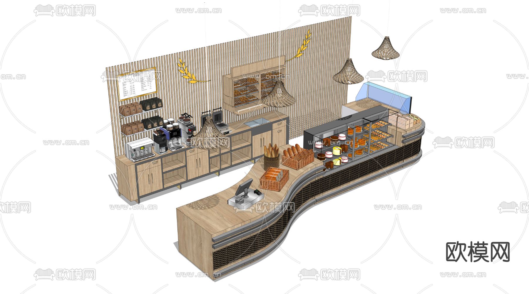 奶茶店点餐台 收银台su模型下载（渲染图4）