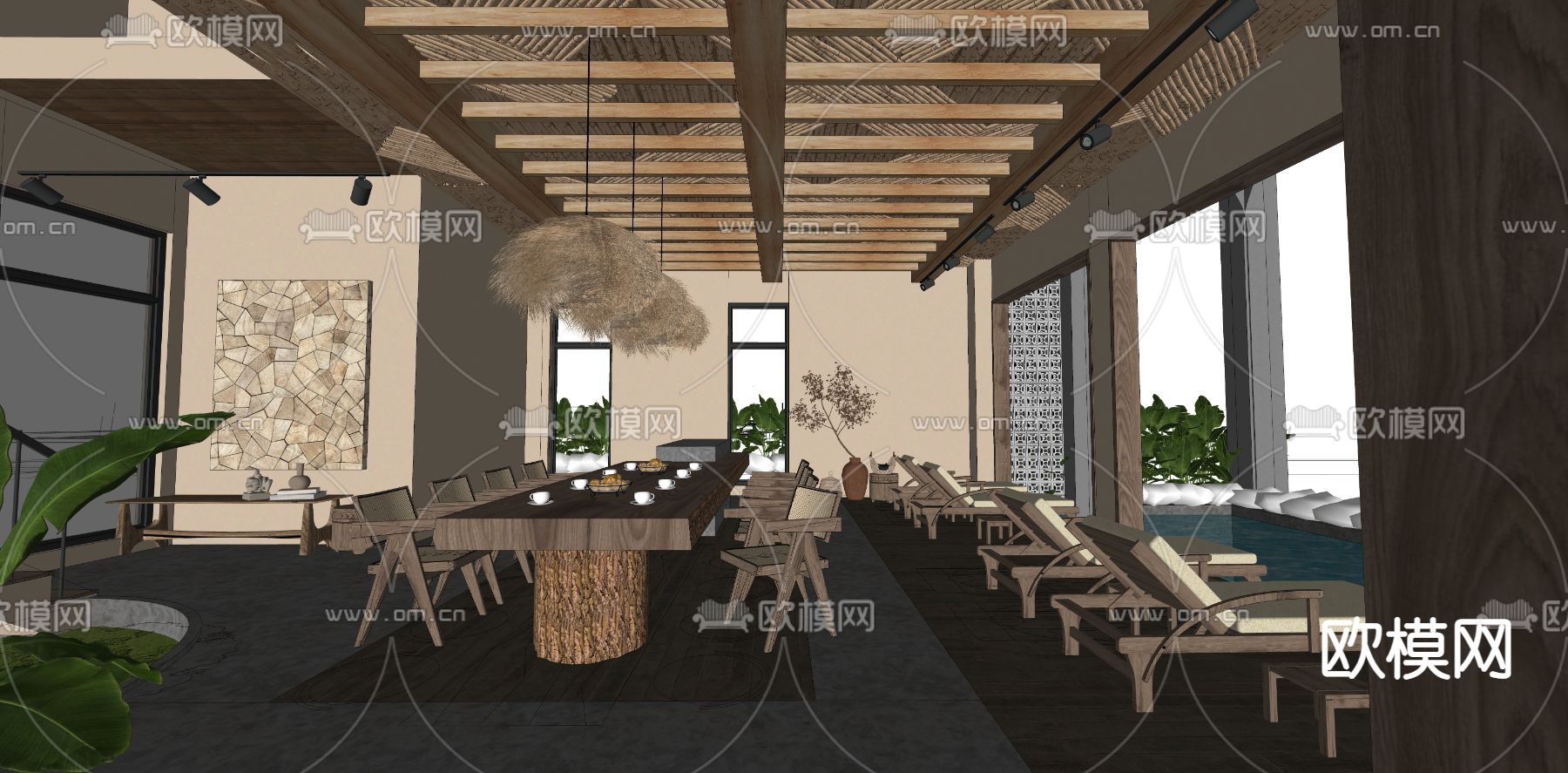 侘寂风民宿餐厅su模型下载（渲染图3）