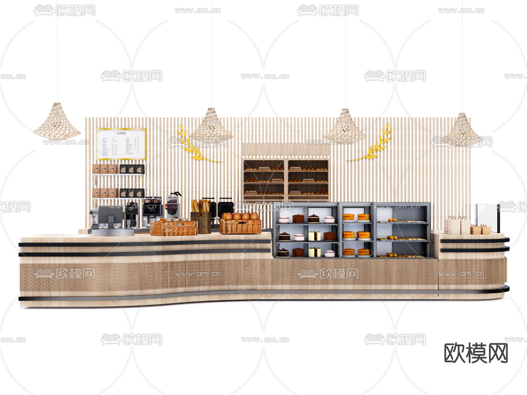 奶茶店点餐台 收银台su模型下载（渲染图2）