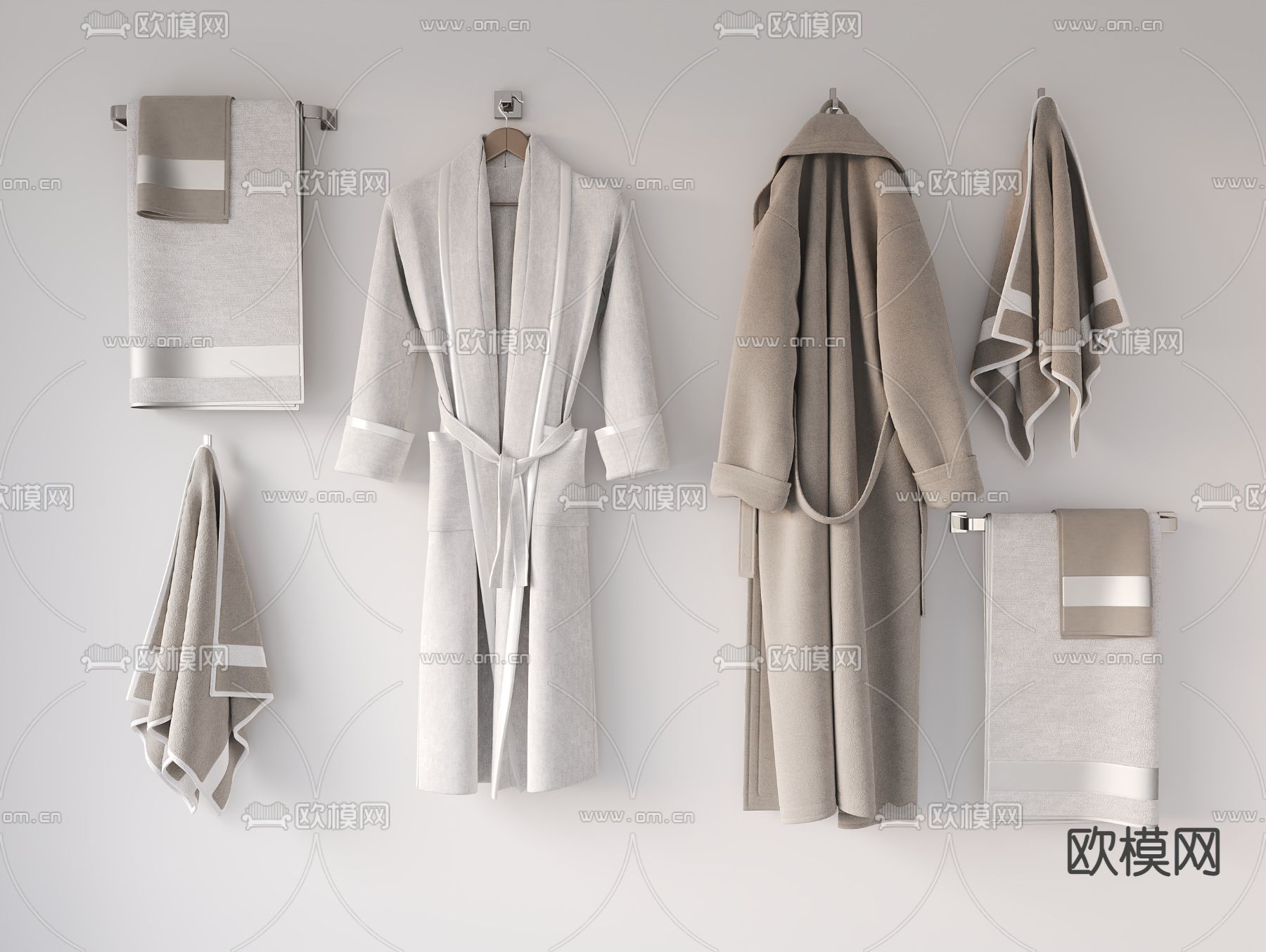 洗浴用品 浴袍 浴巾 毛巾su模型下载（渲染图1）