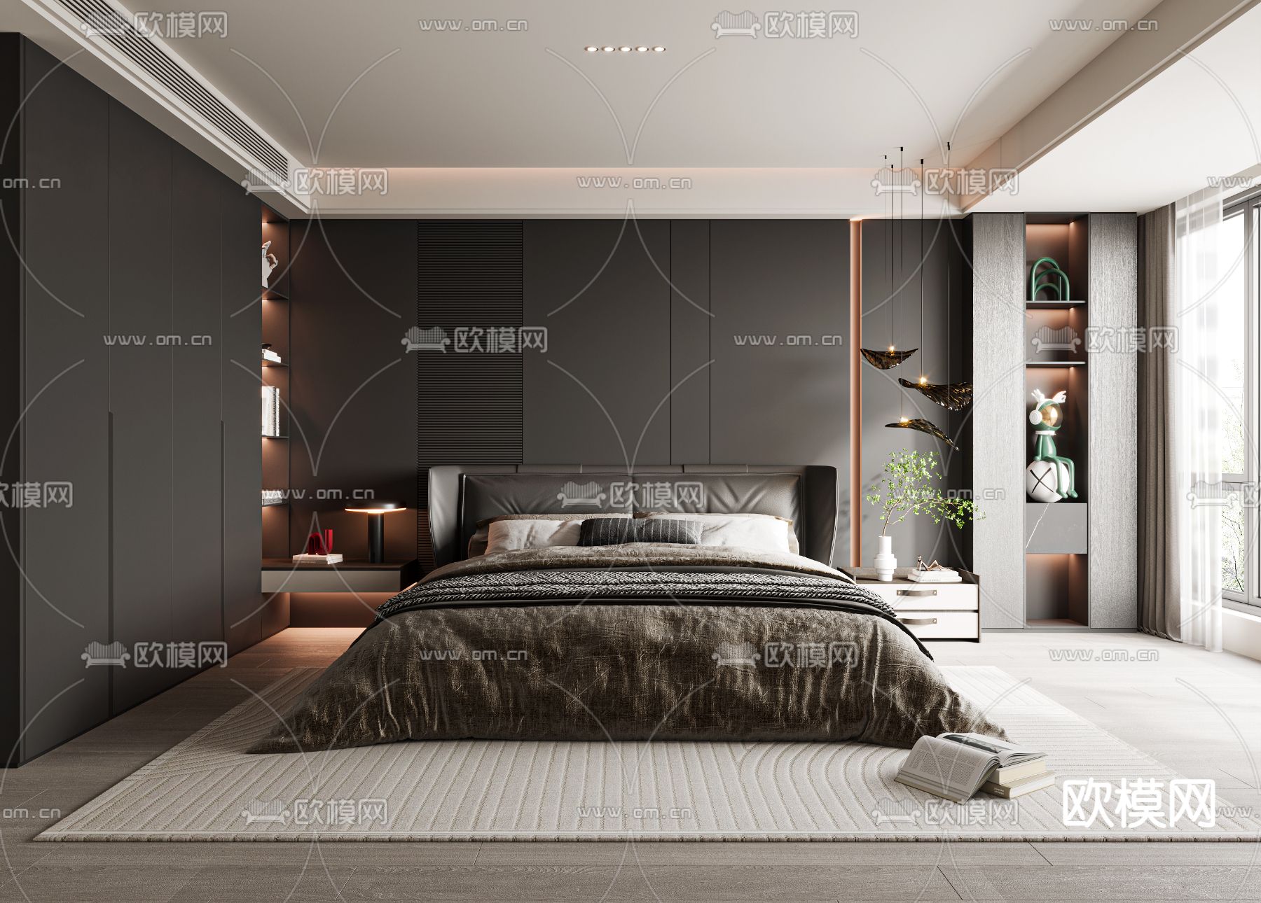 暗黑风卧室 主人房3d模型下载