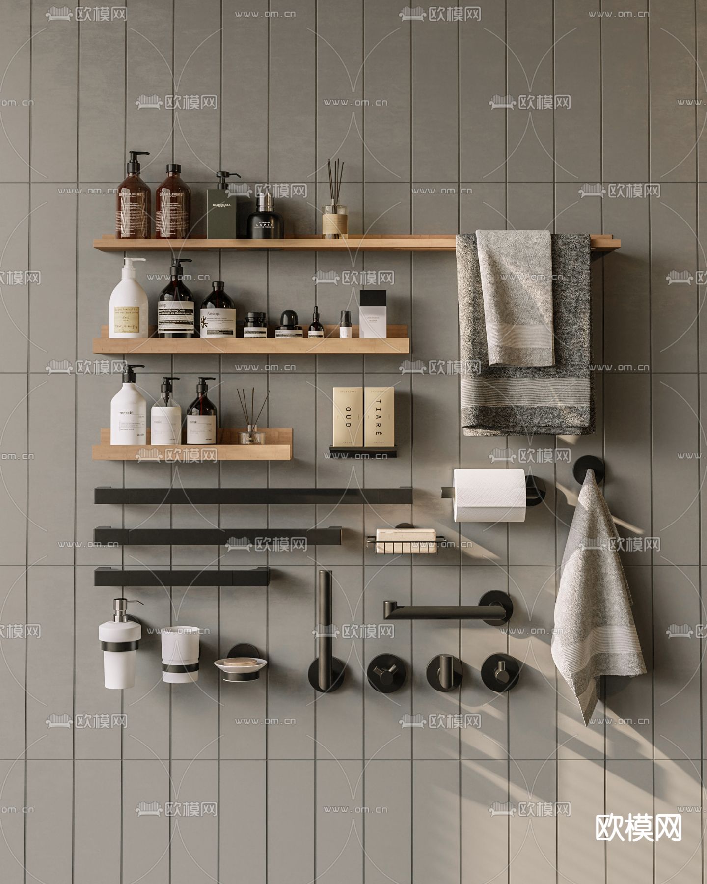 洗浴用品 毛巾架 挂钩su模型下载（渲染图1）