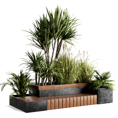  现代户外座椅花坛su模型 