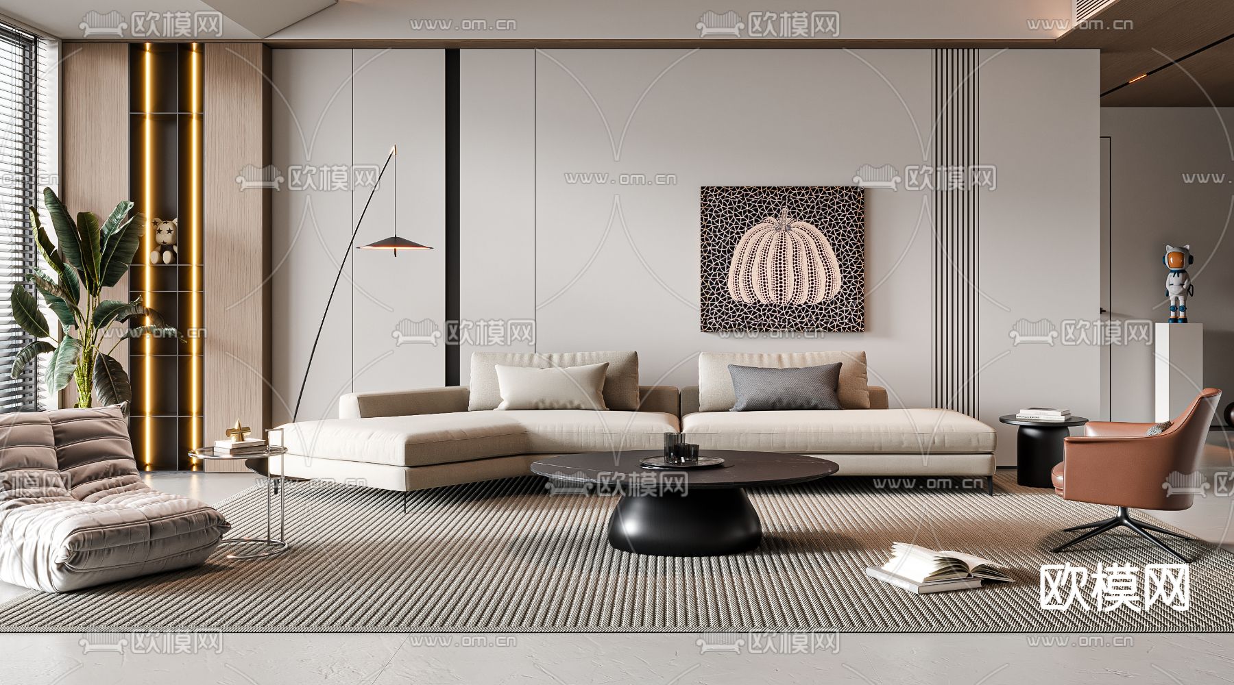 现代客厅3d模型下载（渲染图4）