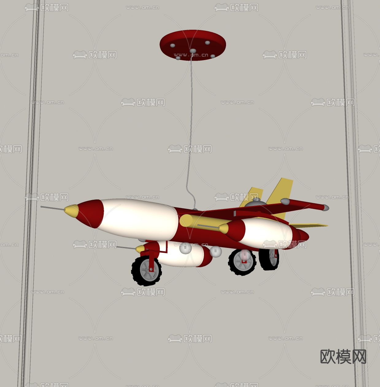 现代飞机儿童吊灯su模型下载（渲染图2）