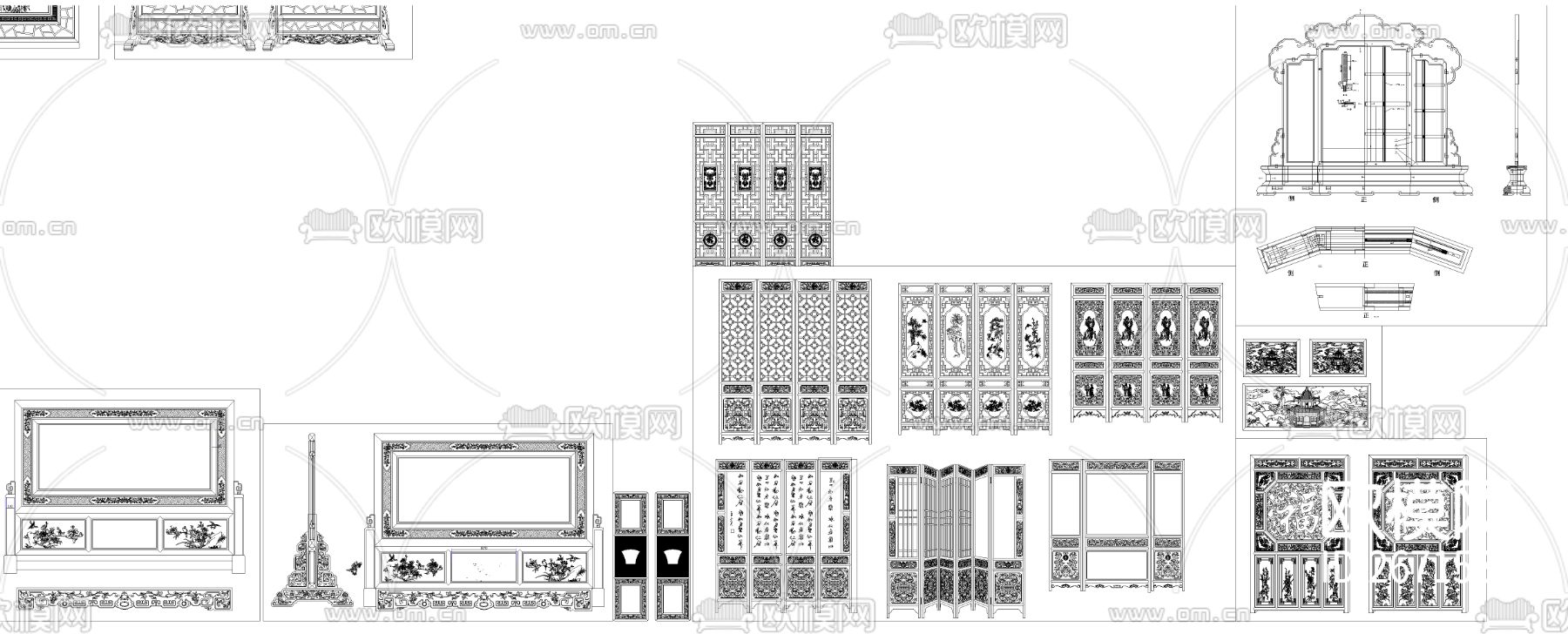 屏风CAD图库下载（渲染图4）