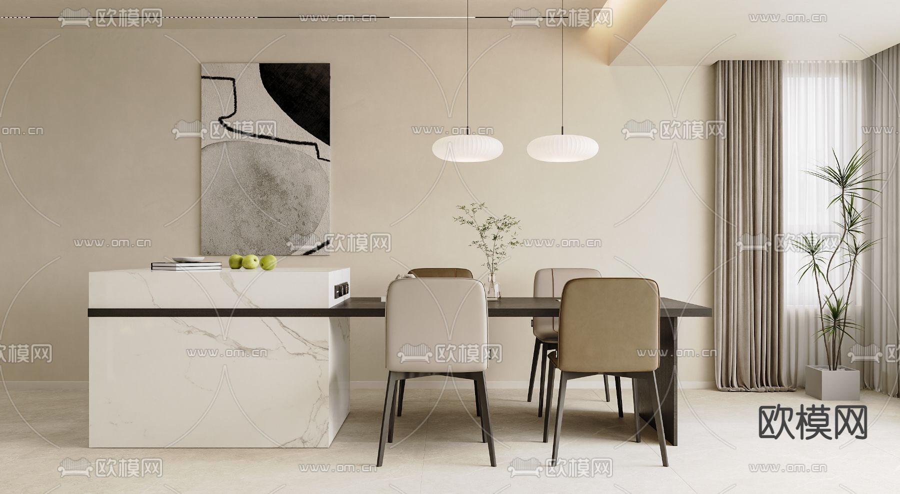 岛台餐桌椅3d模型下载