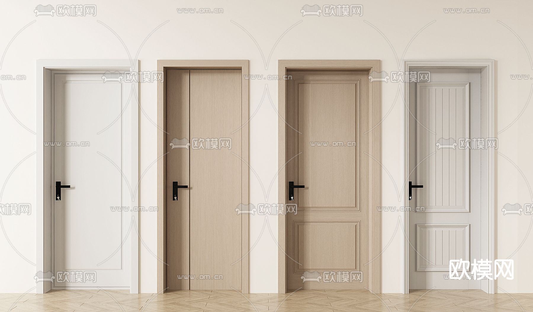 奶油风房门 单开门 平开门3d模型下载