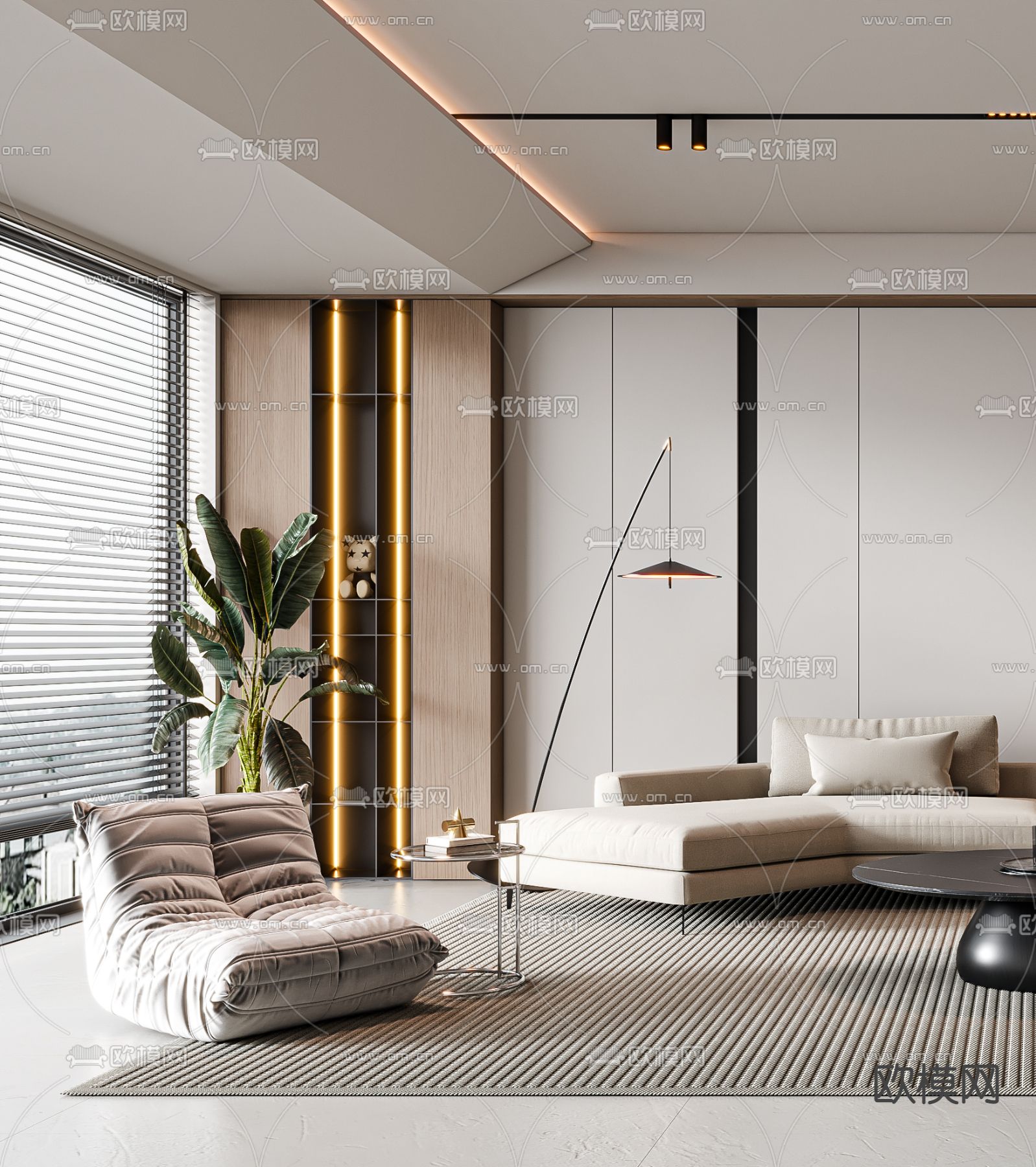 现代客厅3d模型下载（渲染图2）