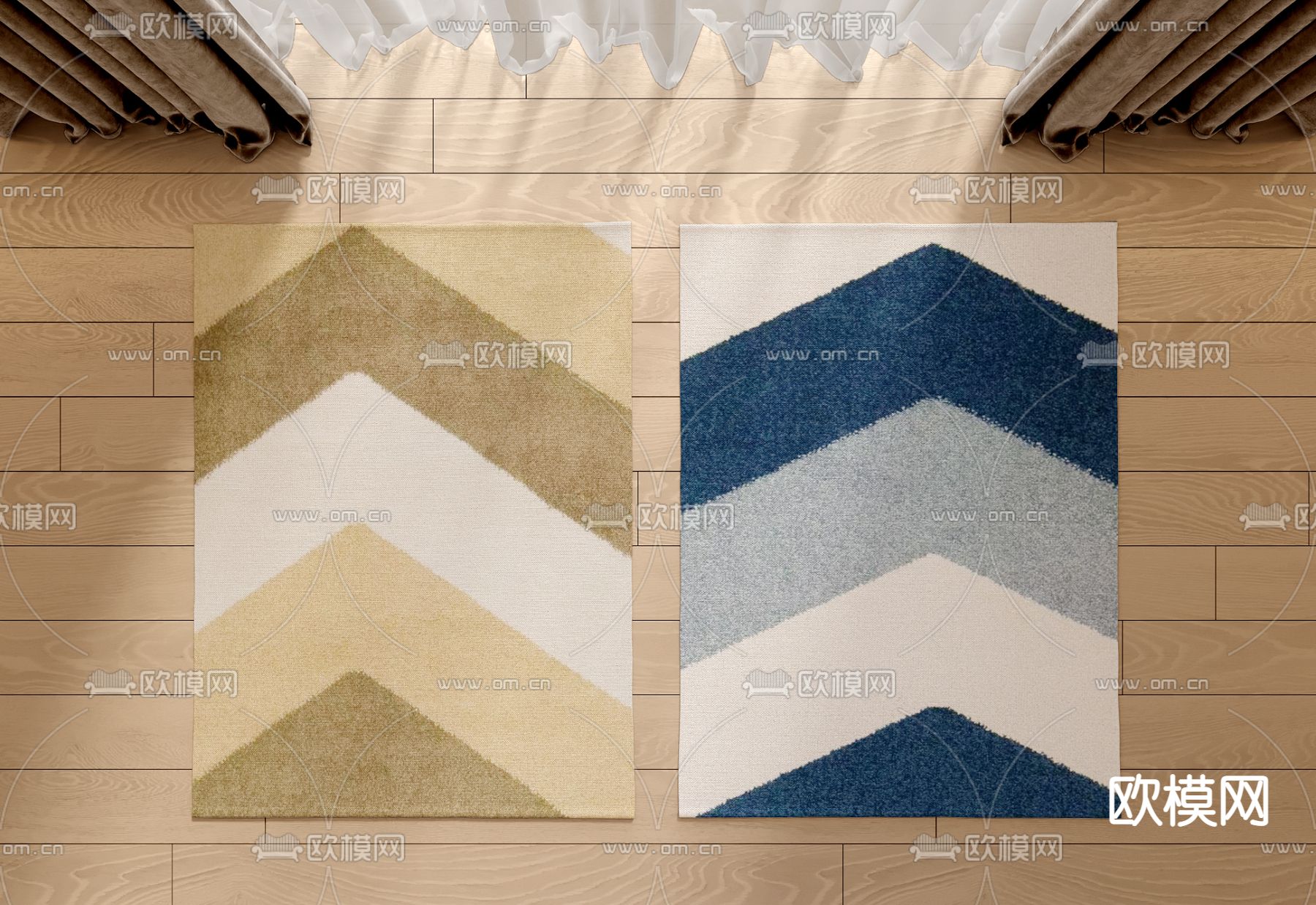 现代布艺拼接地毯su模型下载（渲染图1）