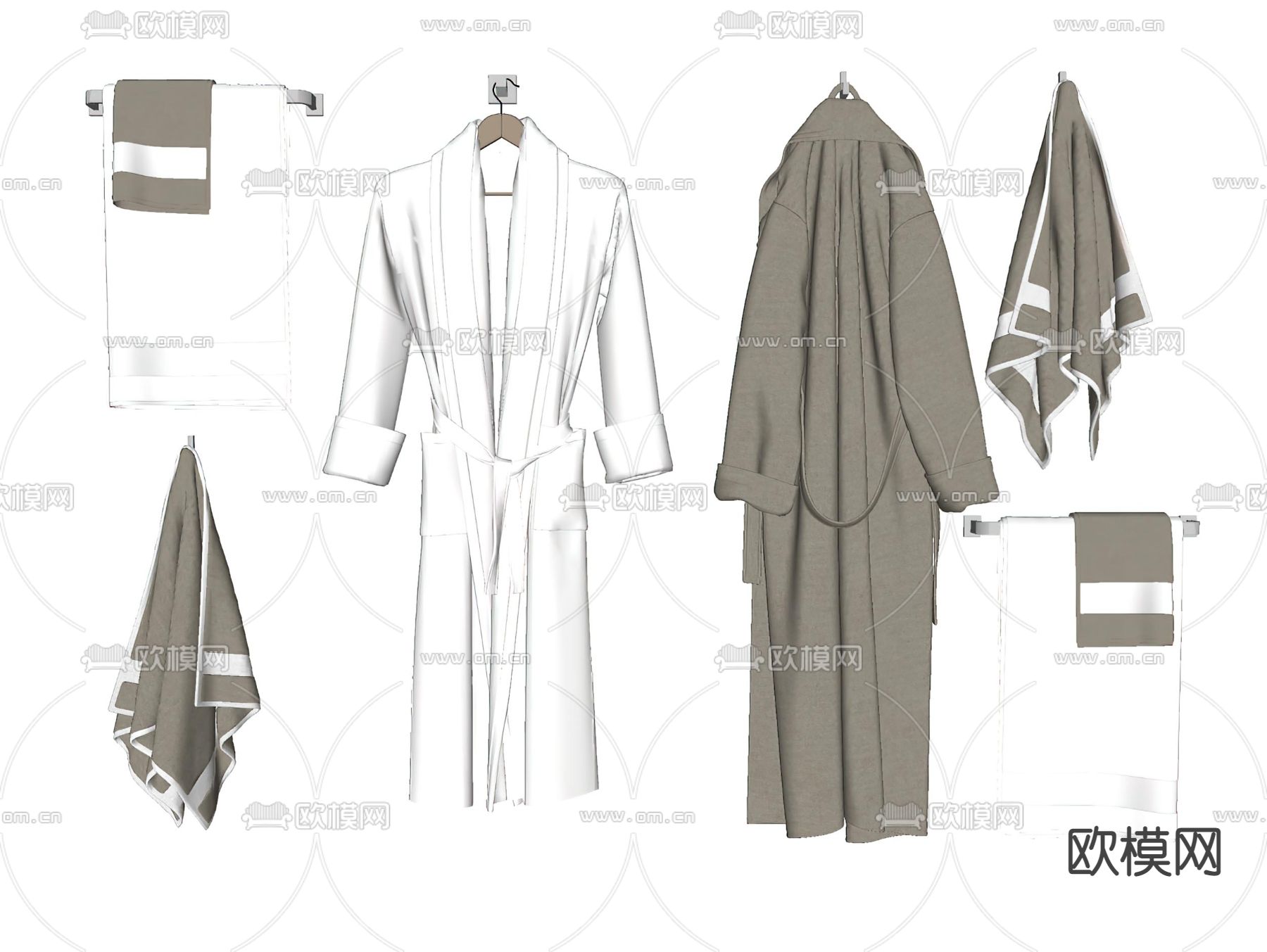 洗浴用品 浴袍 浴巾 毛巾su模型下载（渲染图2）