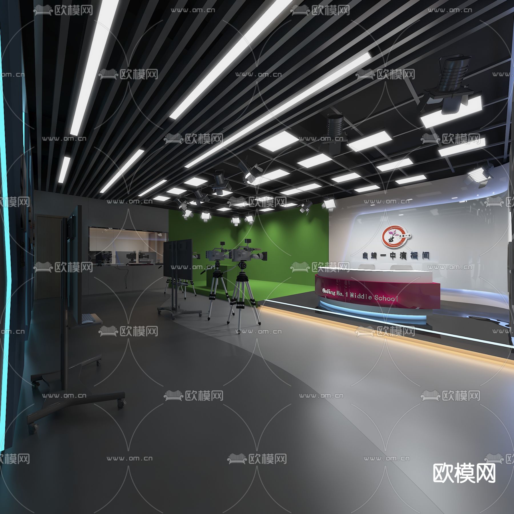 现代直播间 录播室 演播室3d模型下载（渲染图1）