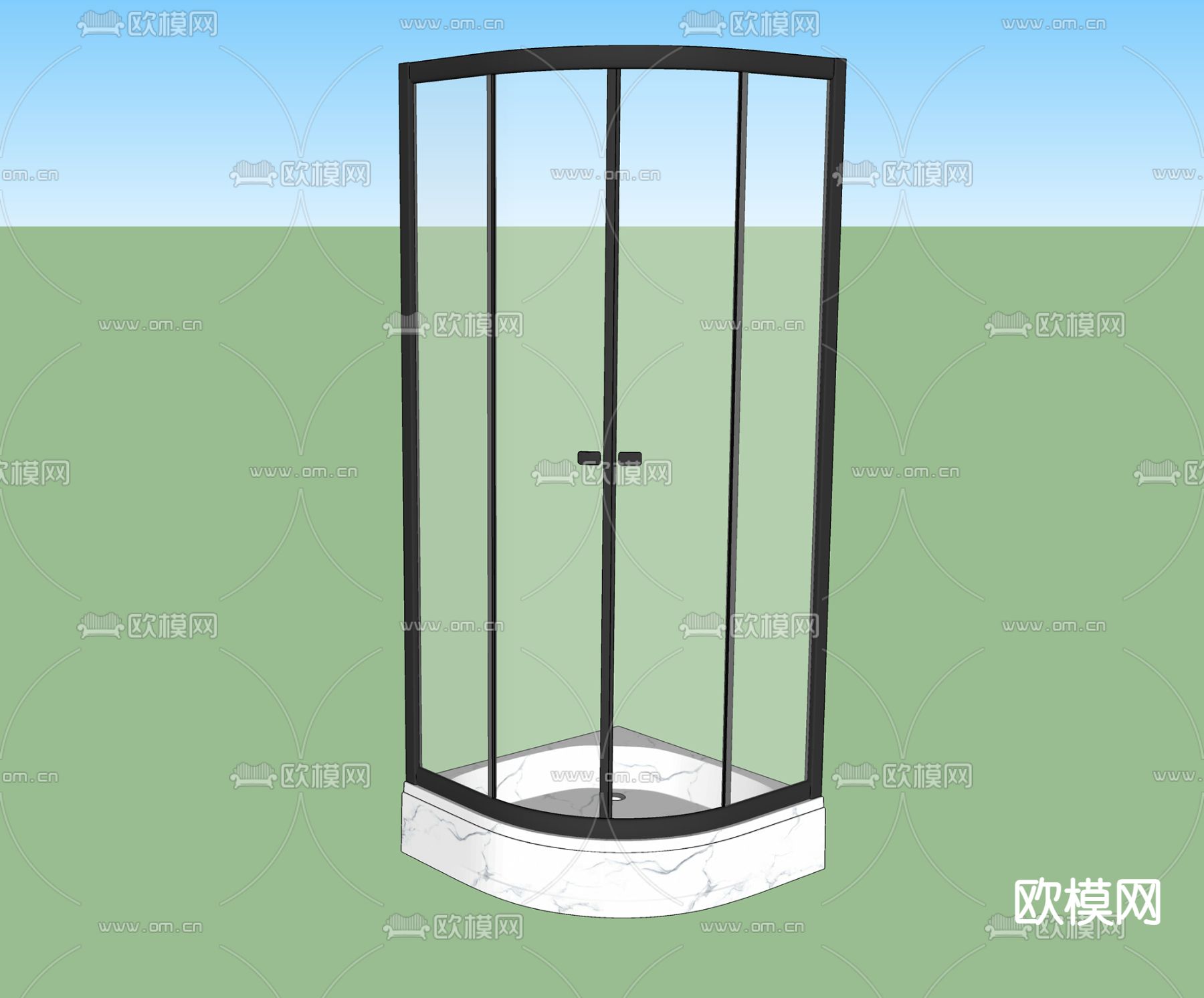淋浴房玻璃门su模型下载（渲染图2）