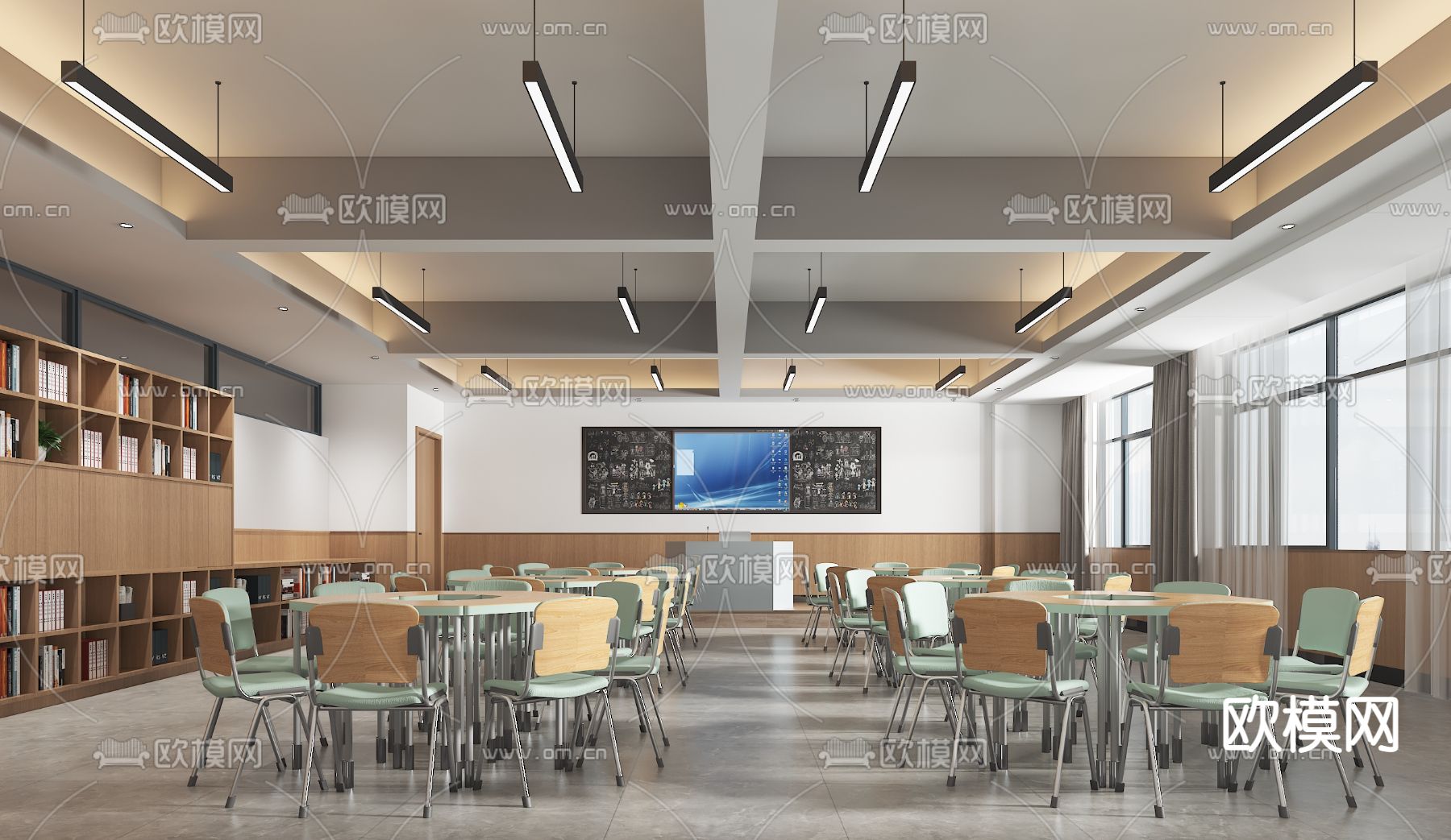 现代活动教室3d模型下载