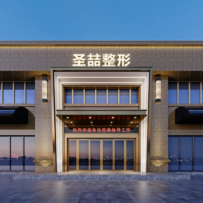  现代美容院门头门面su模型 