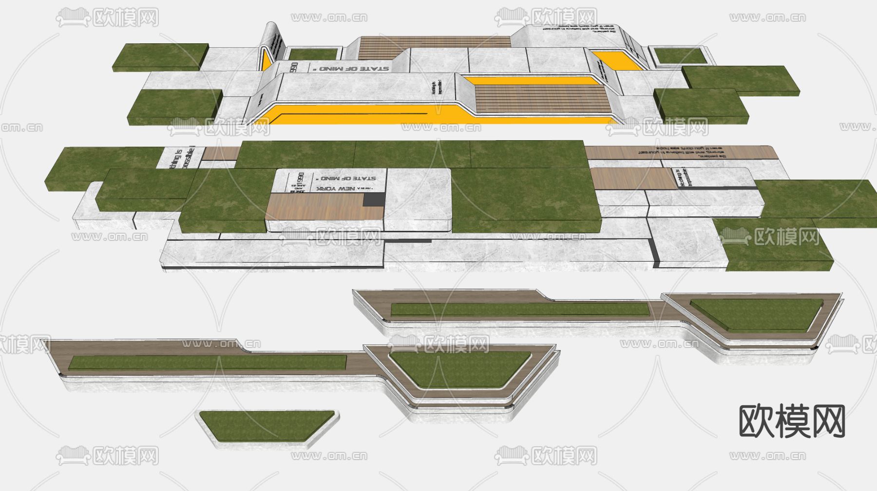 现代户外景观座椅su模型下载（渲染图2）