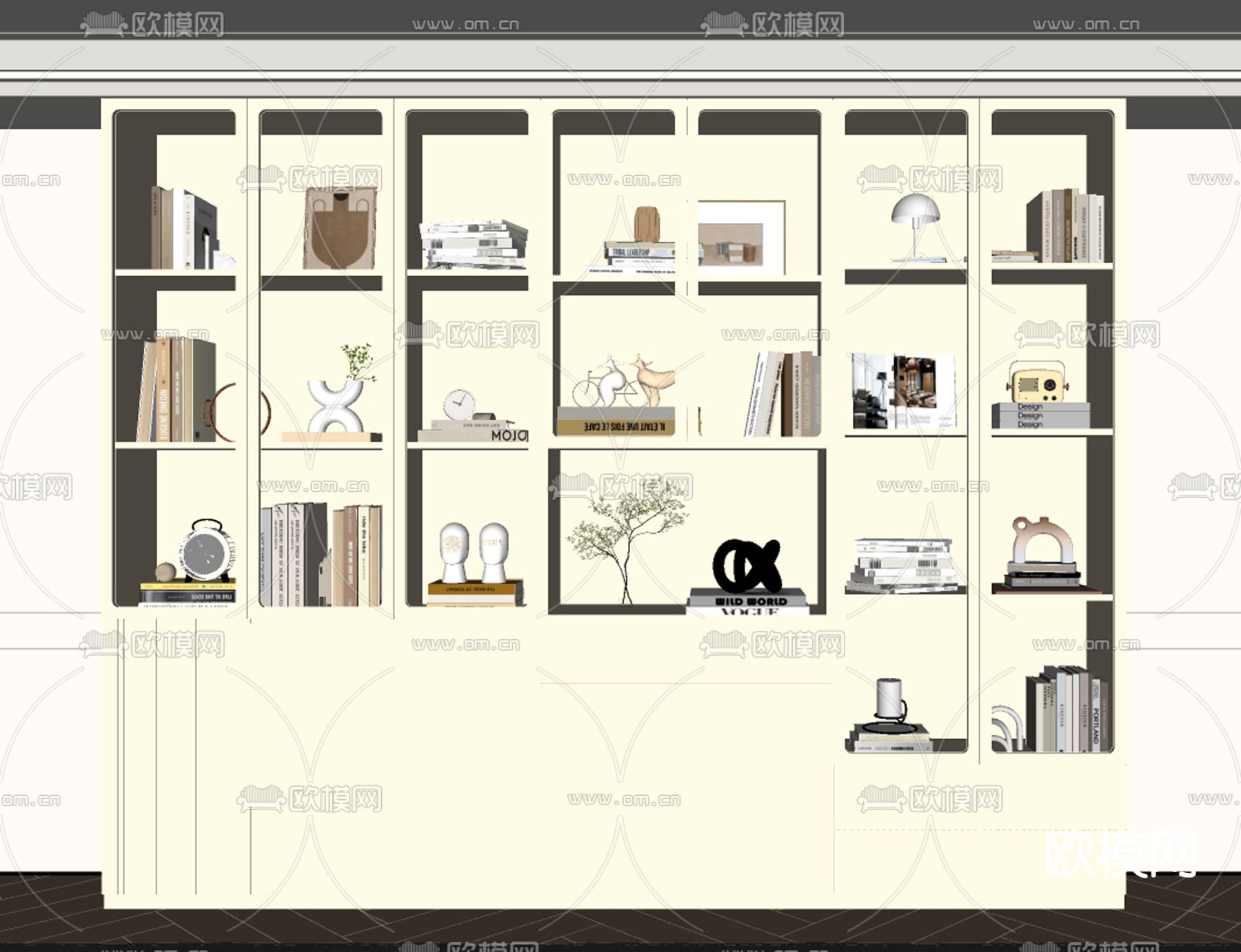 奶油风书柜 陈列柜su模型下载（渲染图2）