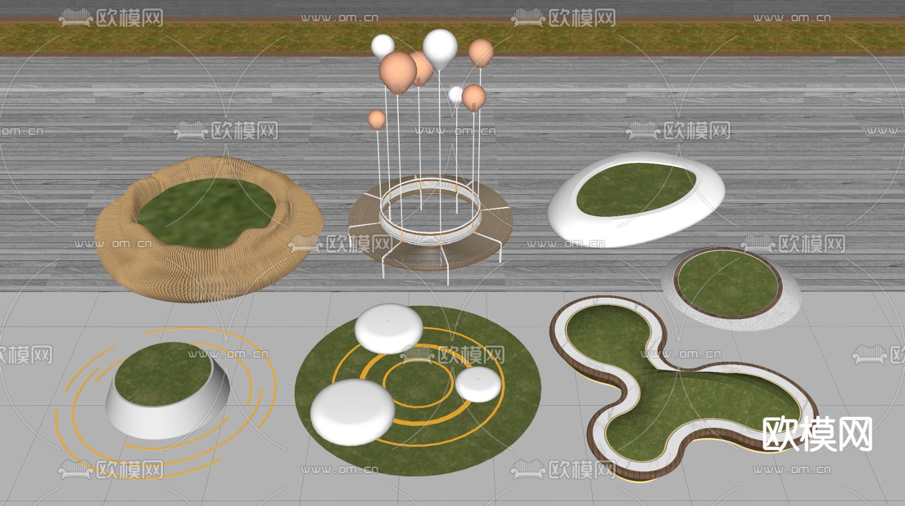 现代户外景观座椅su模型下载（渲染图2）