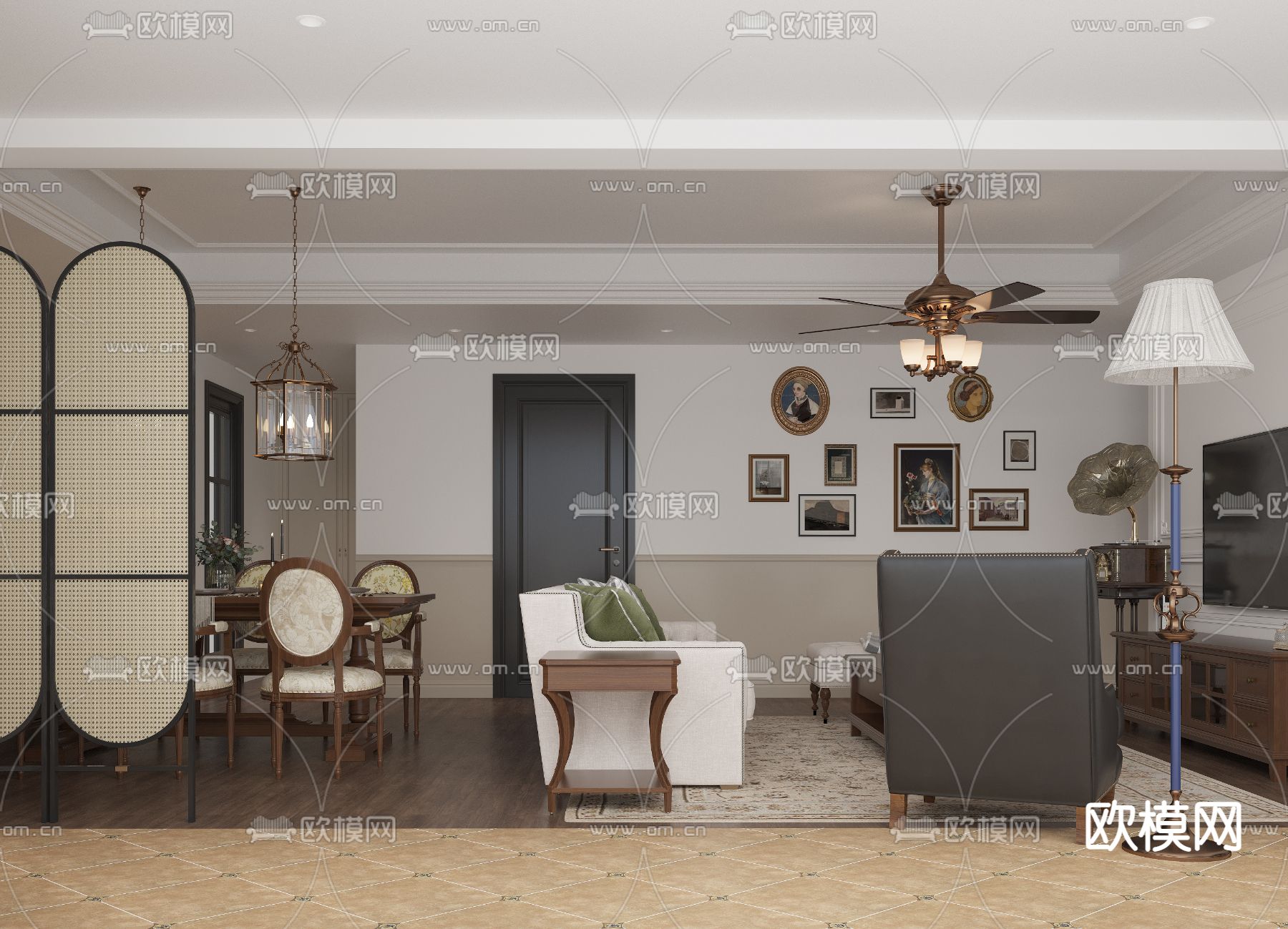 美式客餐厅3d模型下载（渲染图3）