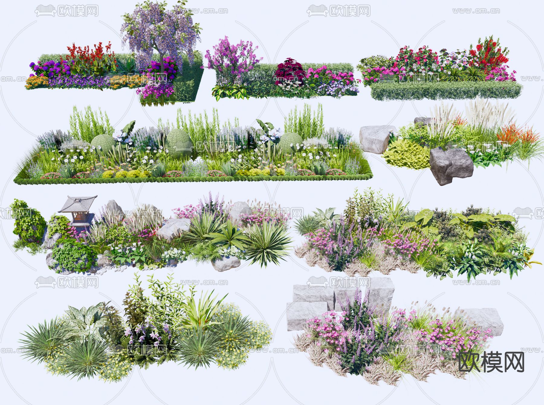 灌木花草植物堆su模型下载（渲染图1）