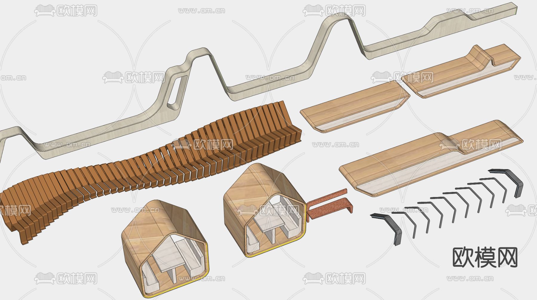 现代户外景观座椅su模型下载（渲染图2）