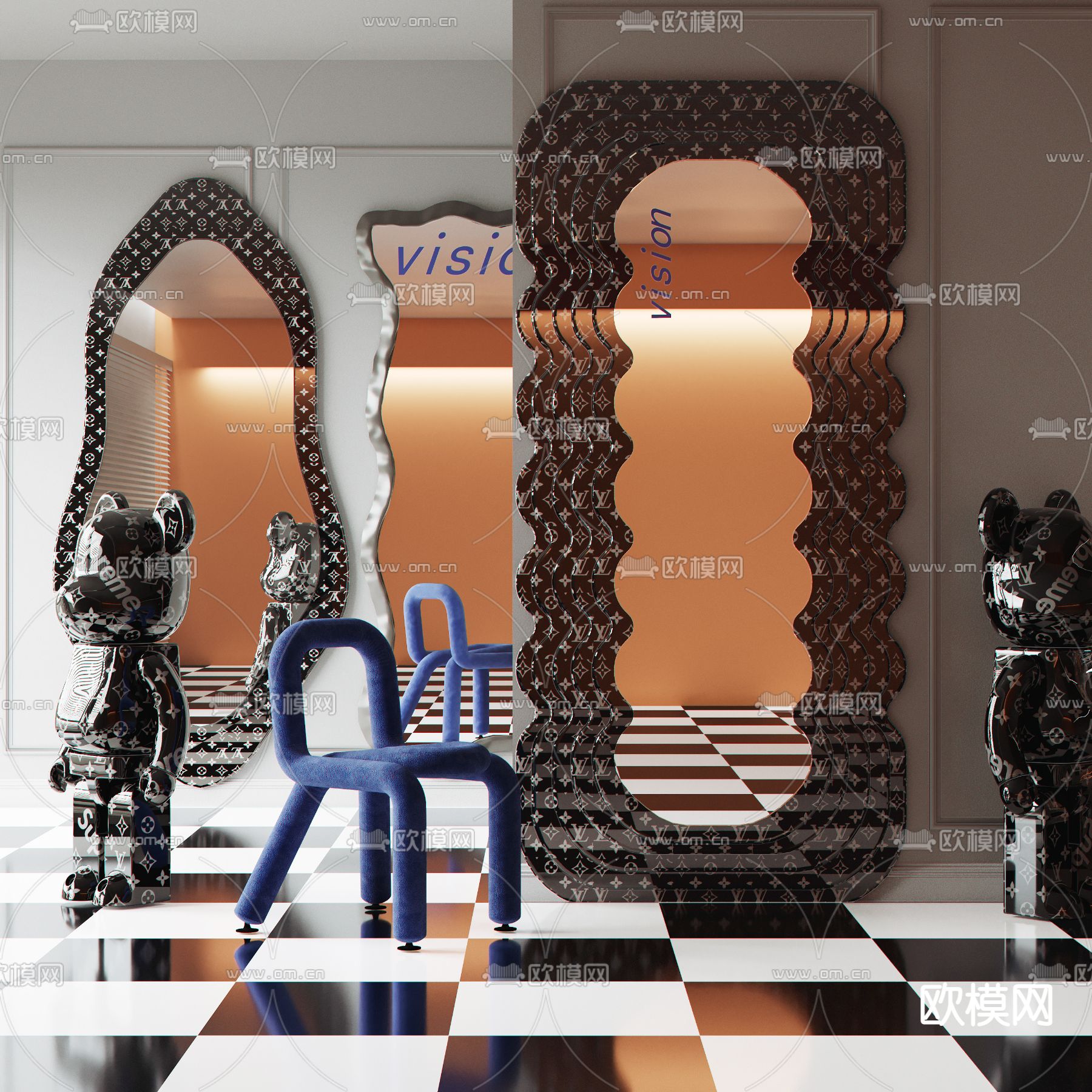 镜子 全身镜 落地镜 包边镜su模型下载（渲染图1）