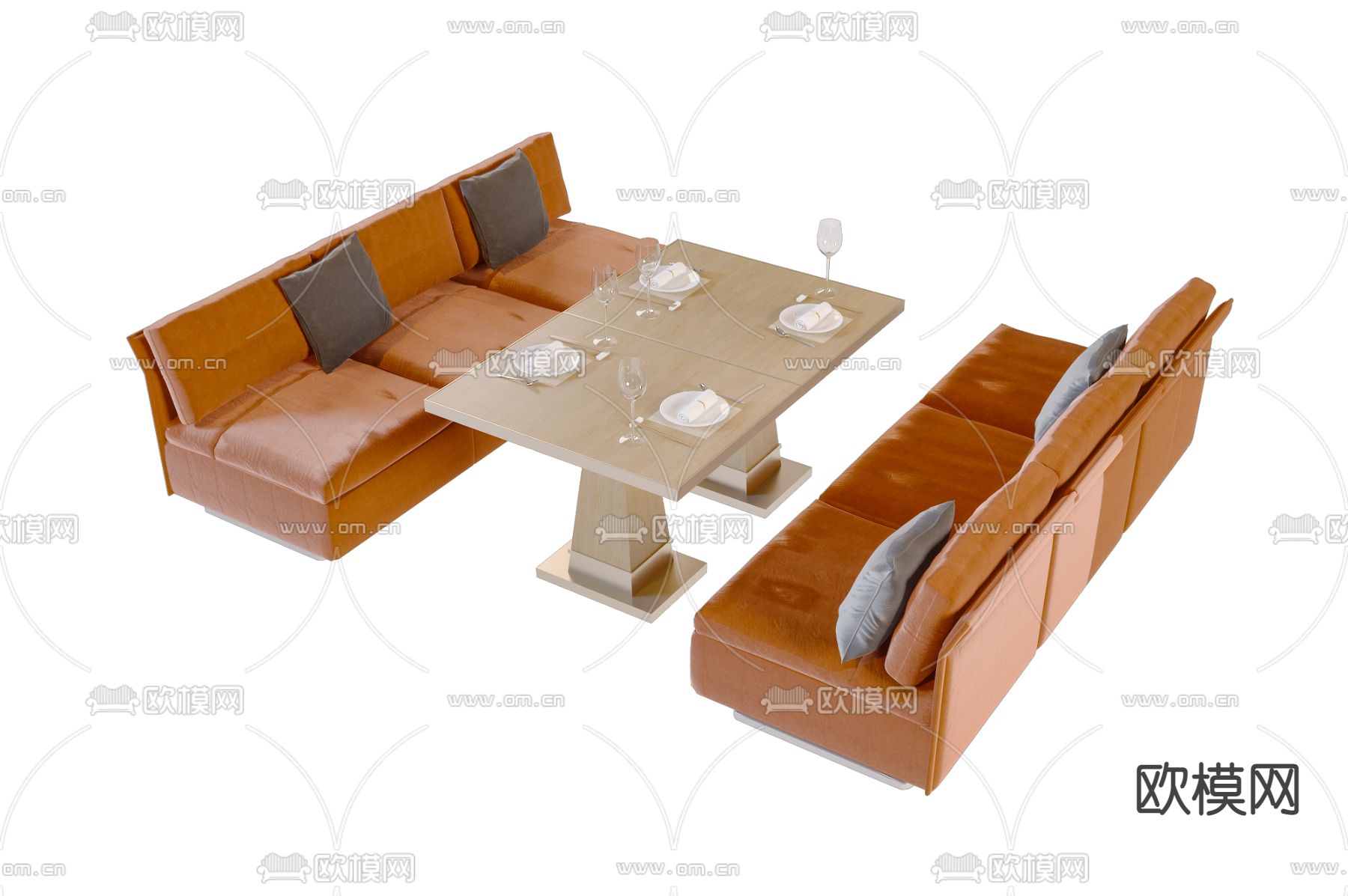 卡位餐桌椅 卡座沙发3d模型下载