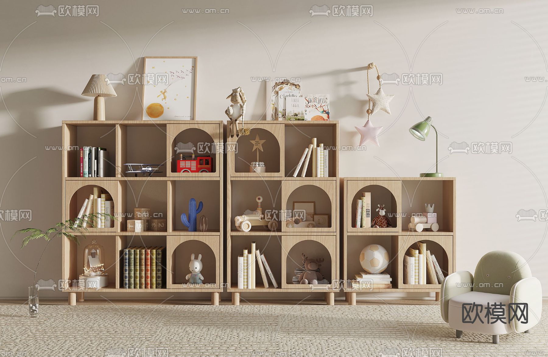 儿童书柜 收纳柜3d模型下载