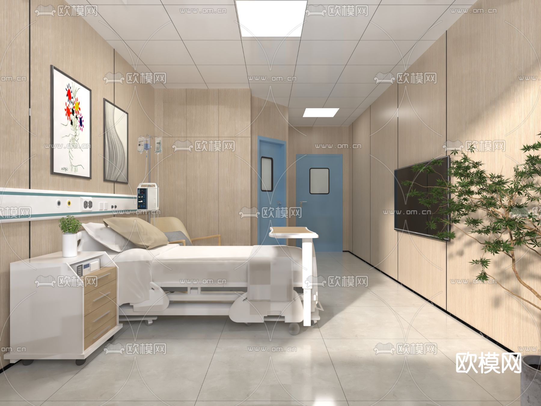 VIP病房 单人病房su模型下载（渲染图1）