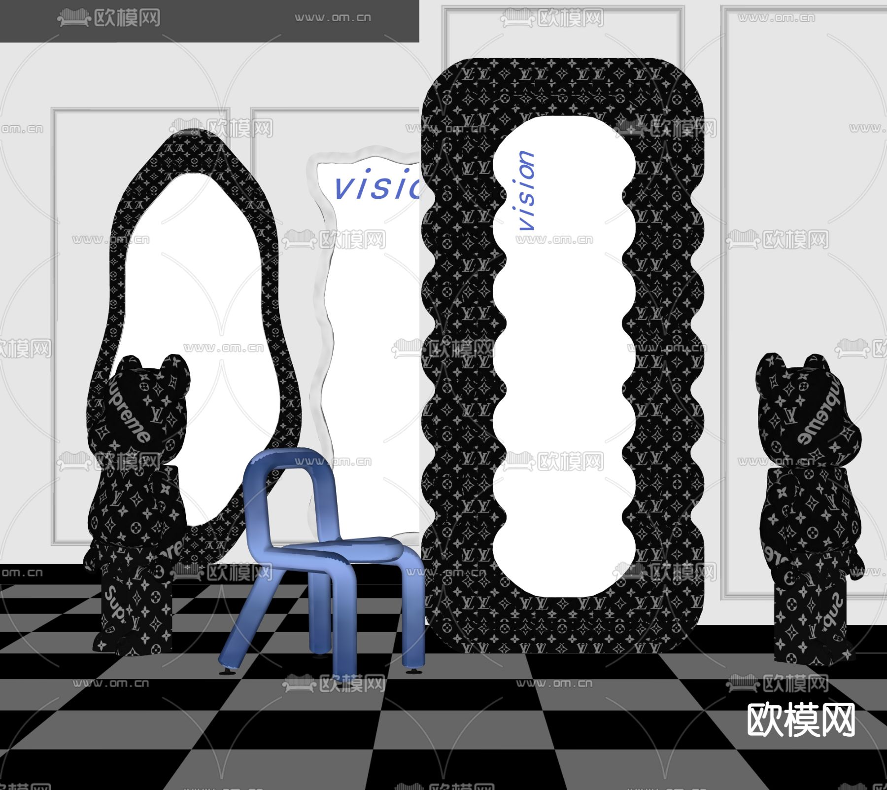 镜子 全身镜 落地镜 包边镜su模型下载（渲染图2）