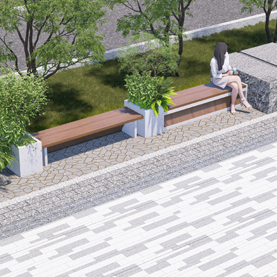  现代树池景观座椅su模型 