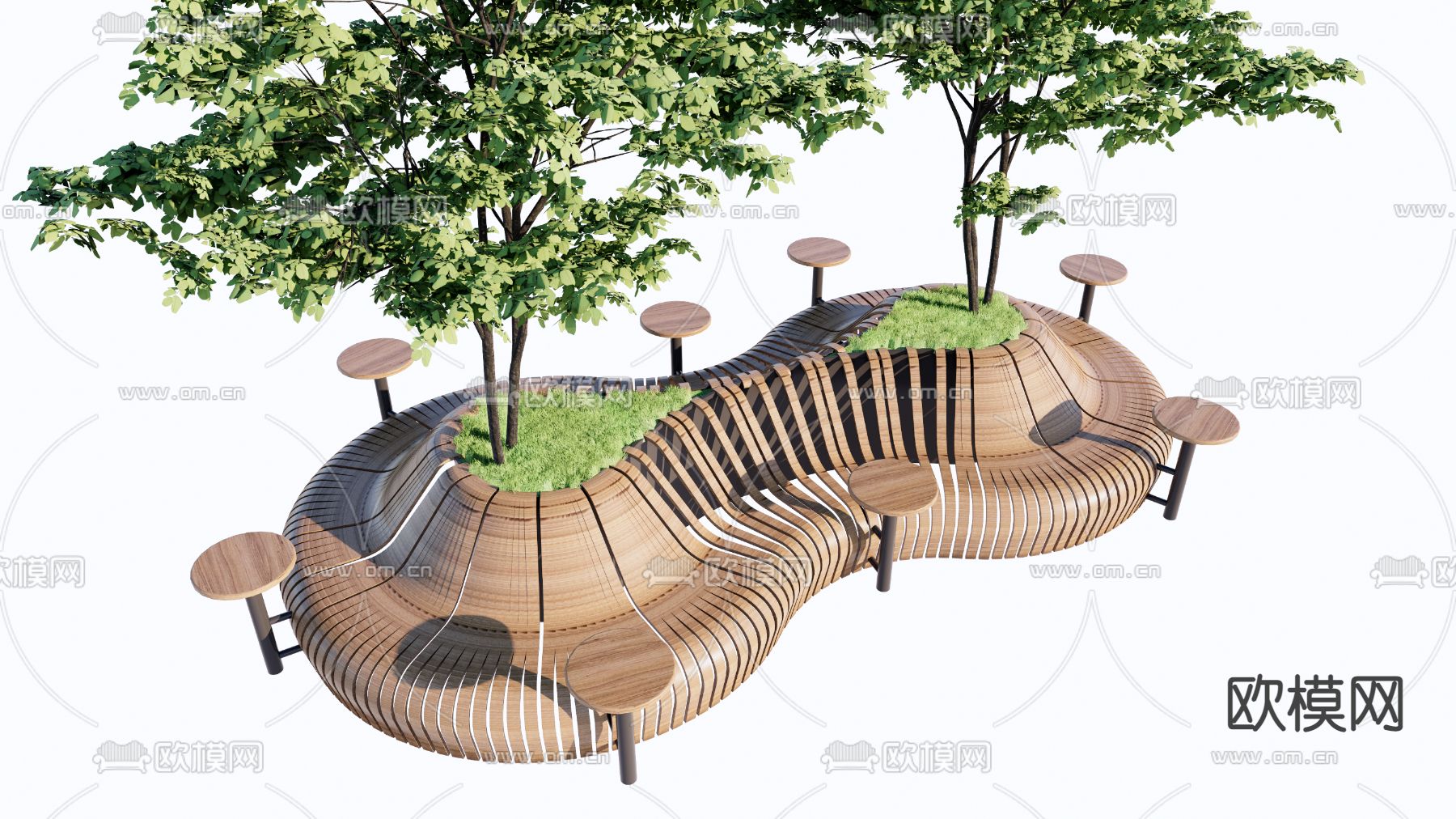 景观树池 户外座椅su模型下载（渲染图2）