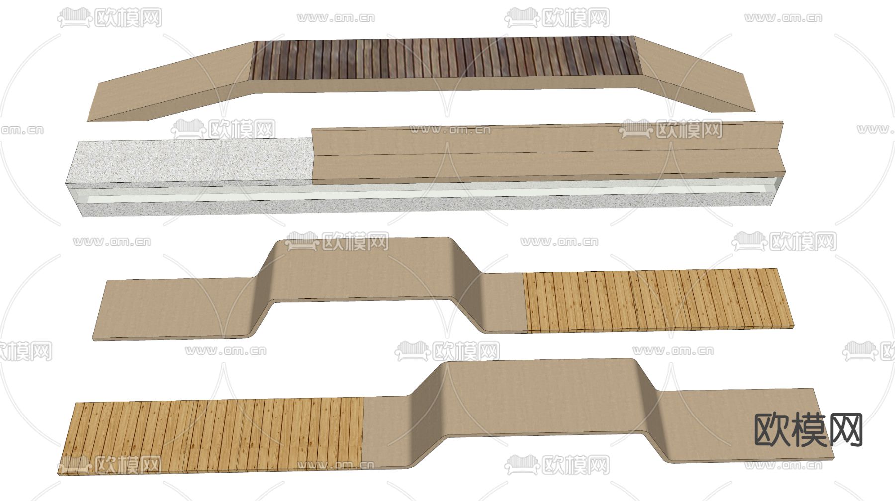 现代户外景观座椅su模型下载（渲染图2）