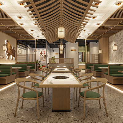  新中式火锅店su模型 