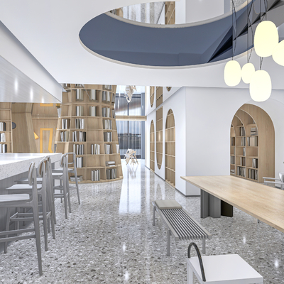  现代图书馆 书吧 书咖su模型 