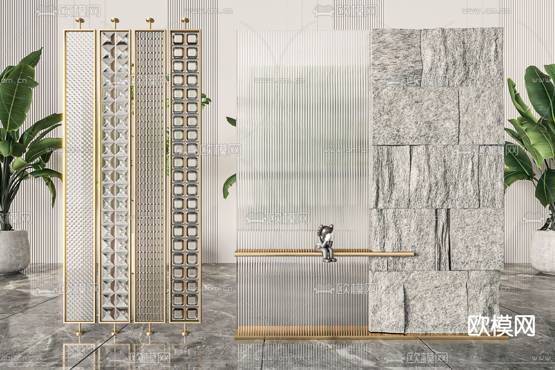 轻奢玻璃屏风 隔断3d模型下载