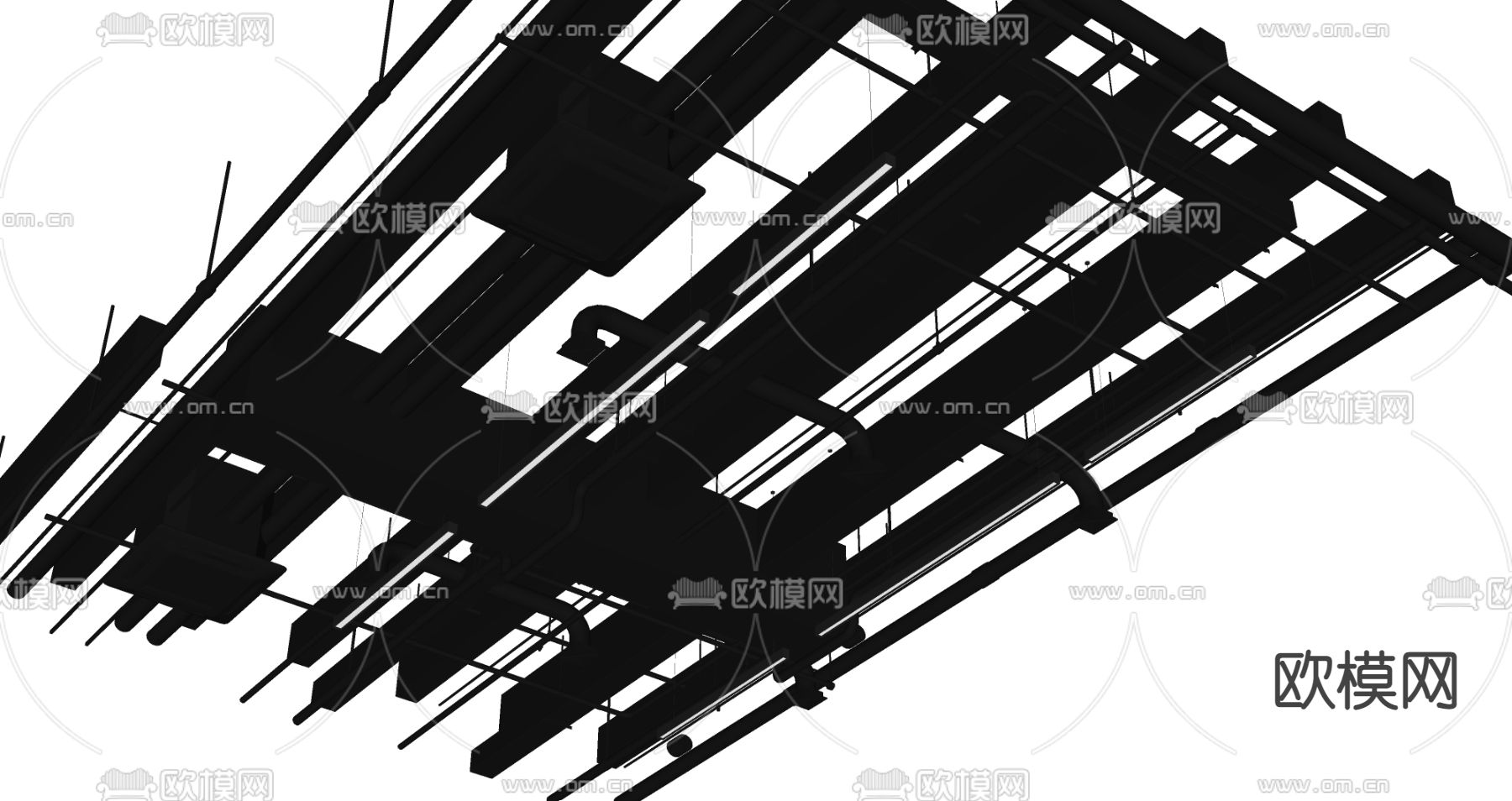 工业风吊顶 管道吊顶su模型下载（渲染图2）