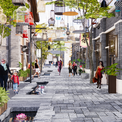  中式商业街 文化街su模型 