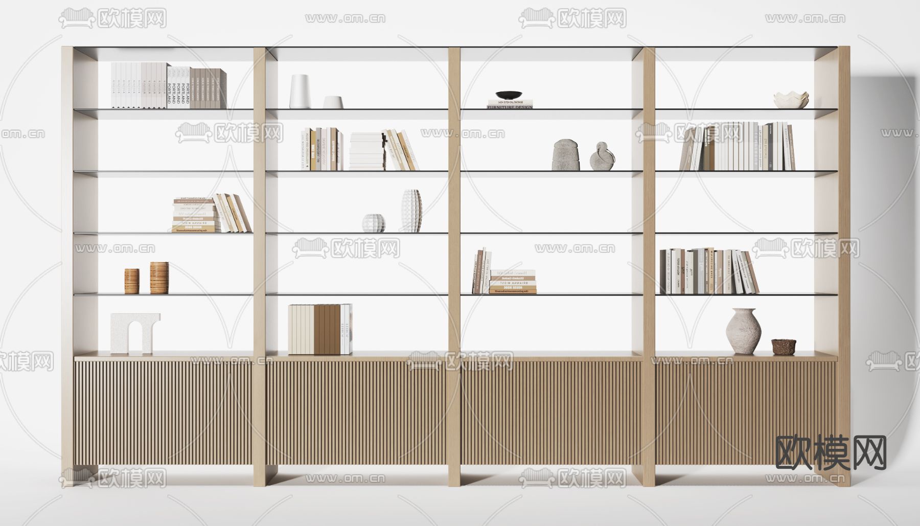 实木装饰柜 书架3d模型下载