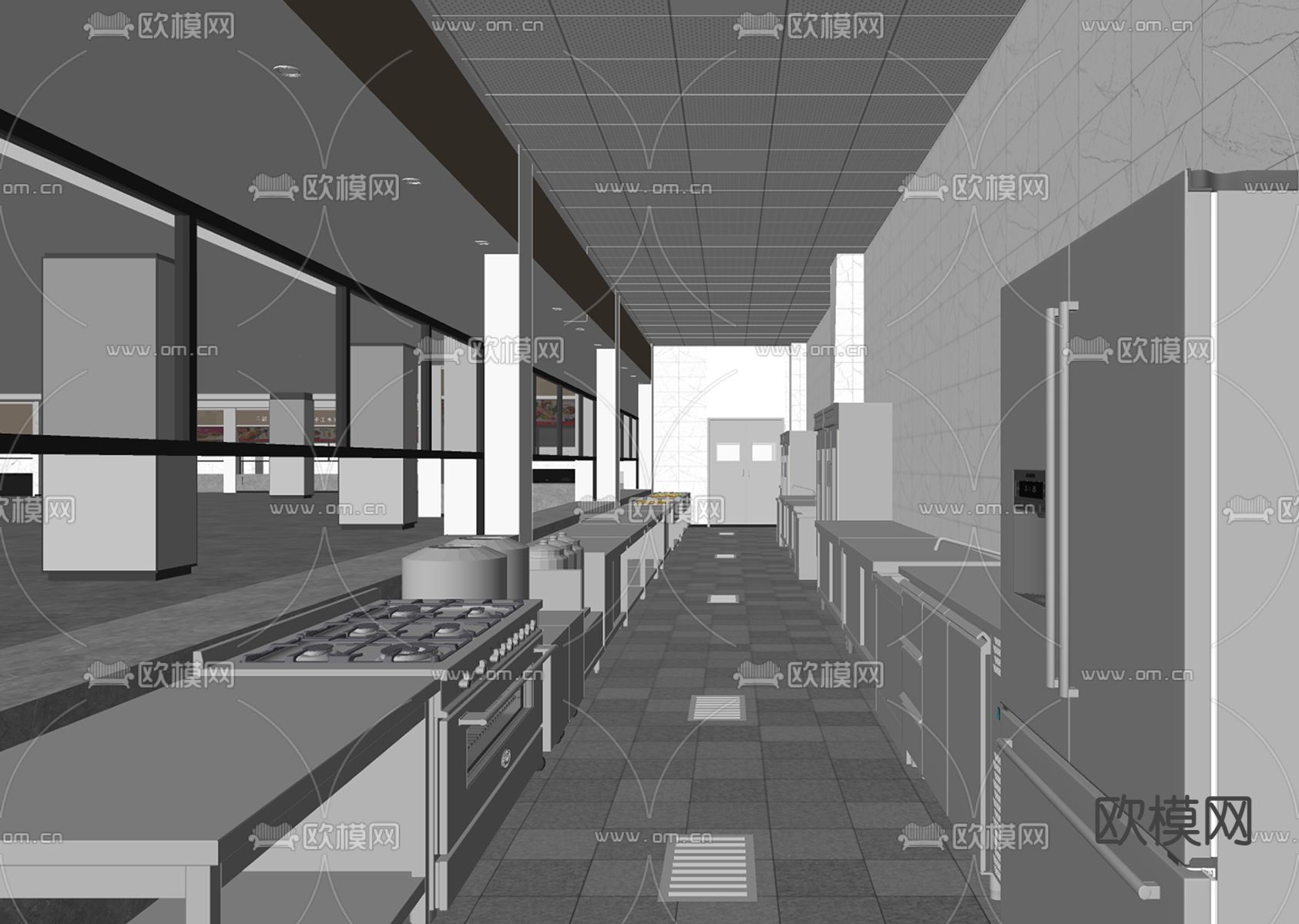中央厨房 食堂后厨su模型下载（渲染图2）