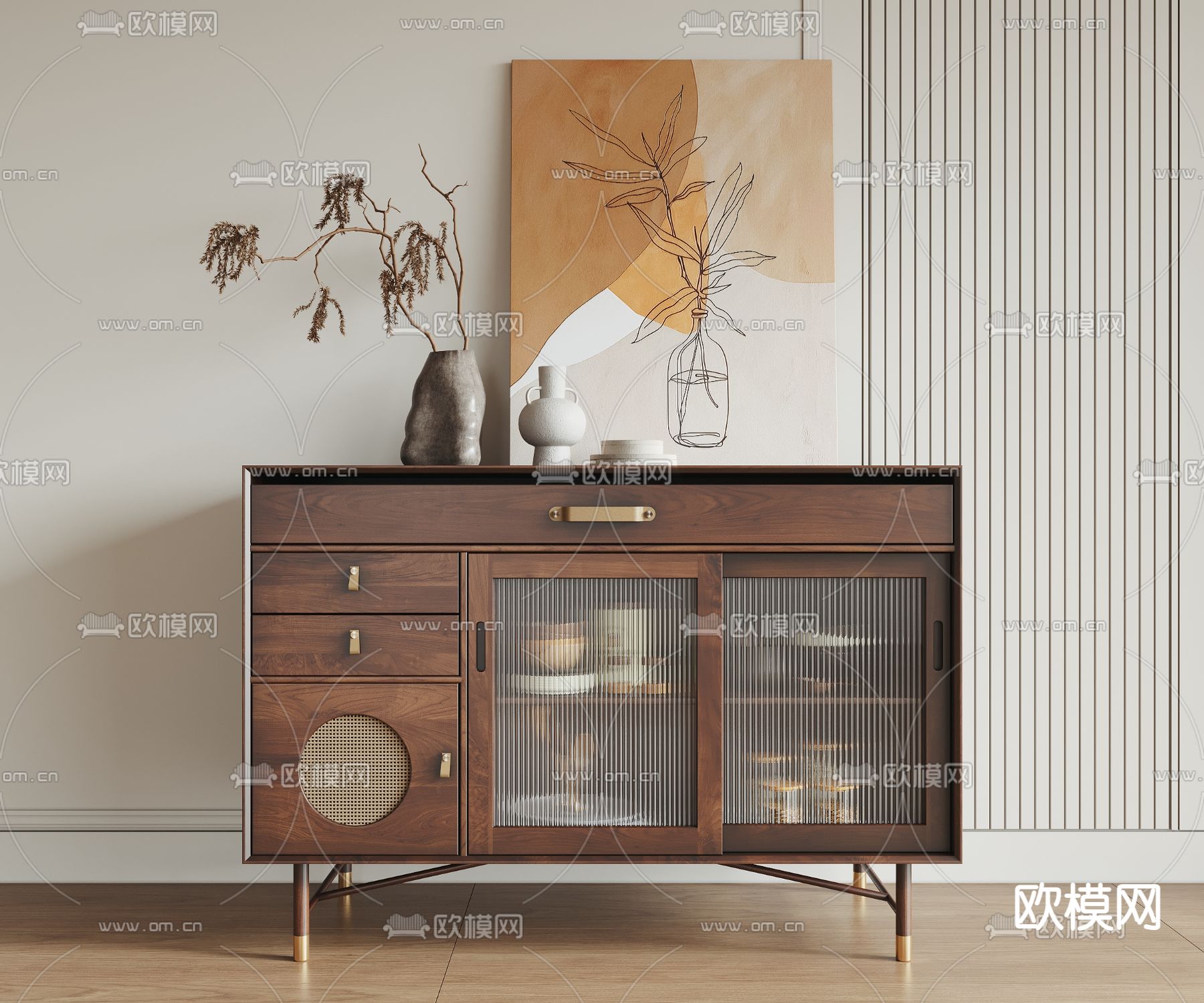 侘寂风餐边柜3d模型下载