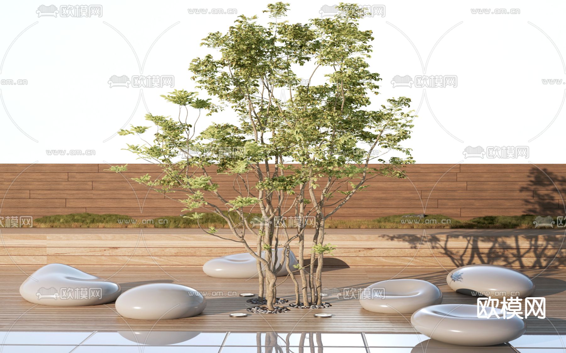 现代户外景观座椅su模型下载（渲染图1）