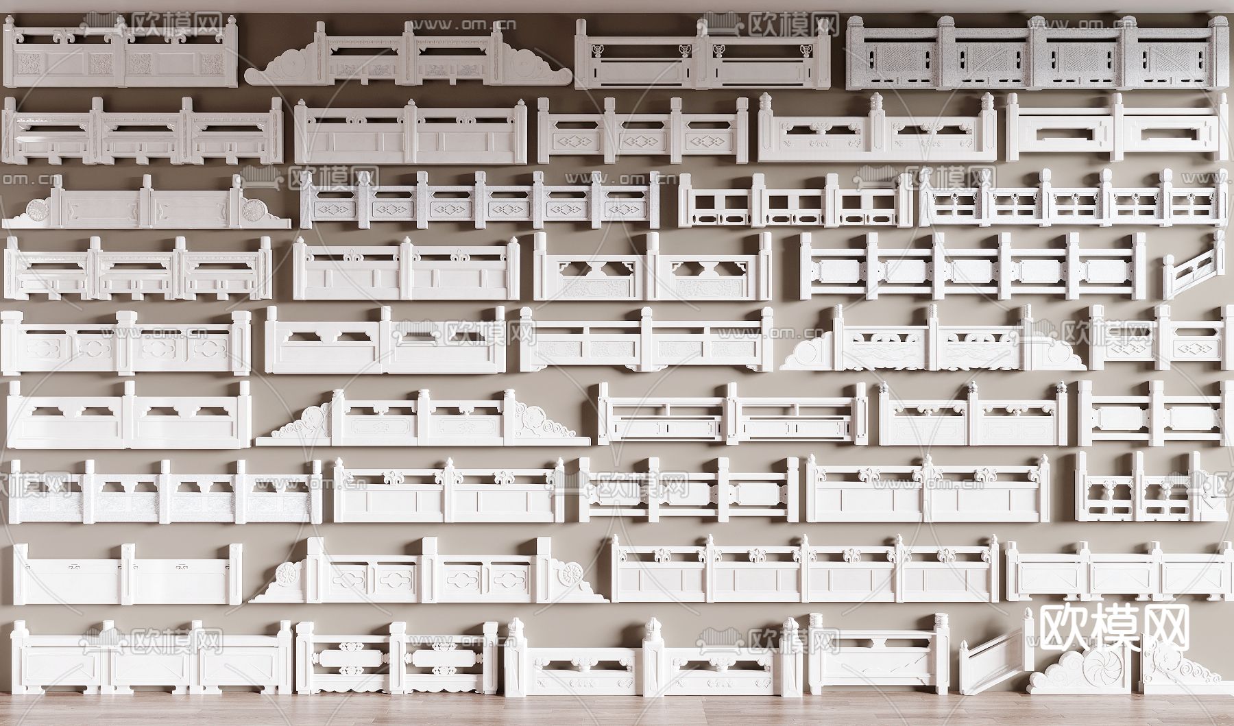 中式护栏 汉白玉石栏 拦河3d模型下载