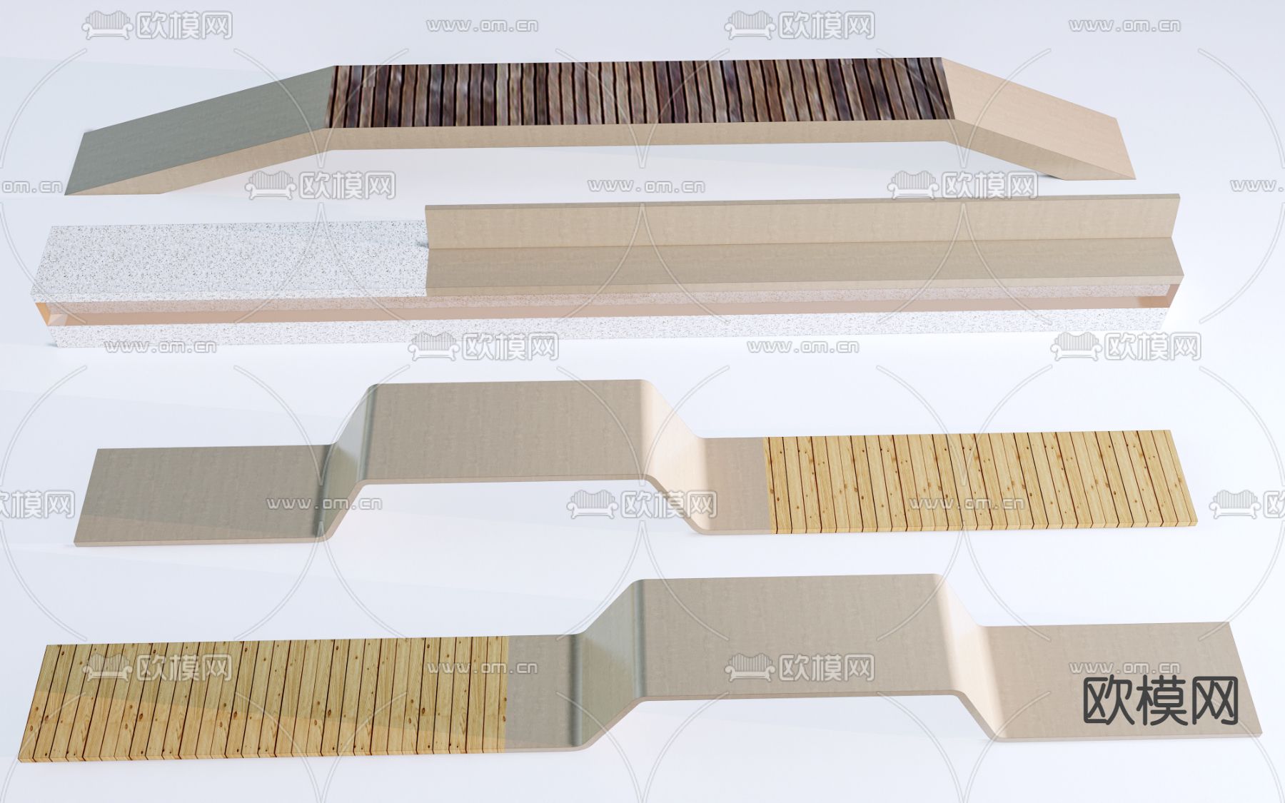 现代户外景观座椅su模型下载（渲染图1）